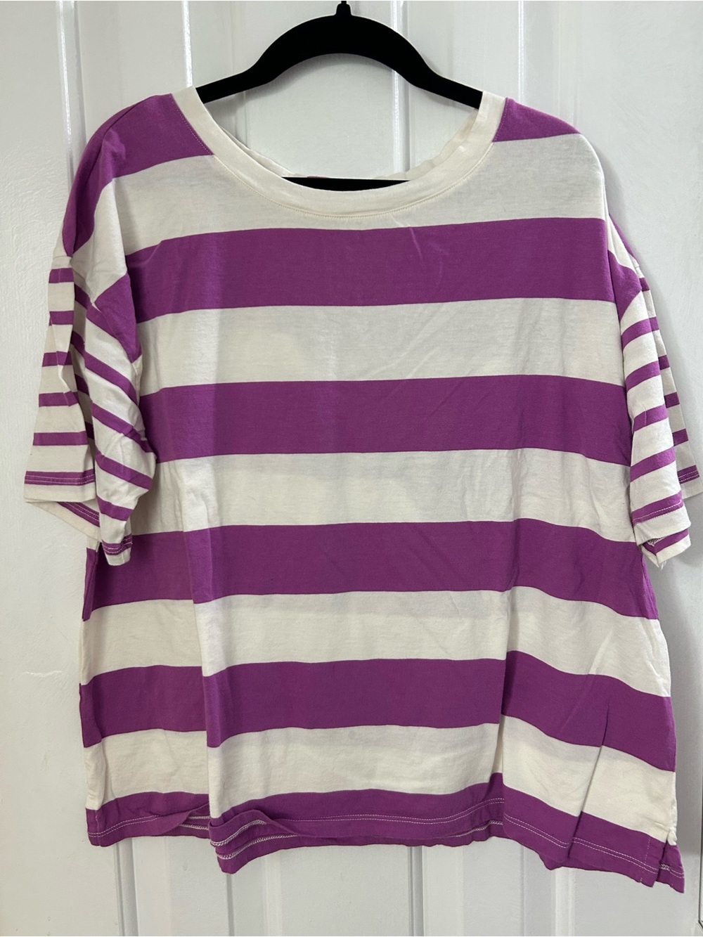 Talbots 100% Cotton Purple & White Striped Top Size Large - Picture 2 of 4